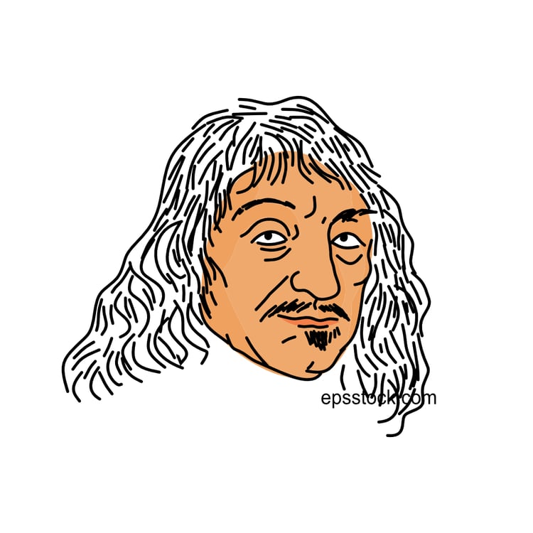 Rene Descartes portrait, color vector illustration