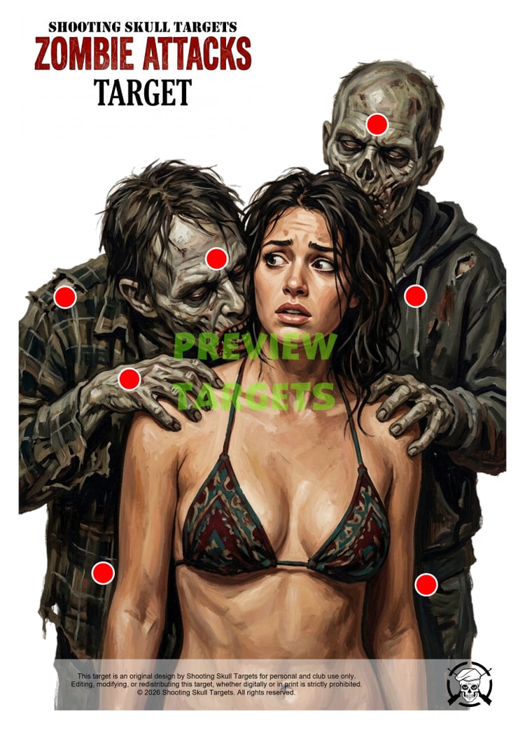 Zombie Attacks airgun target in full colour with precision target zones – limited edition PDF target.