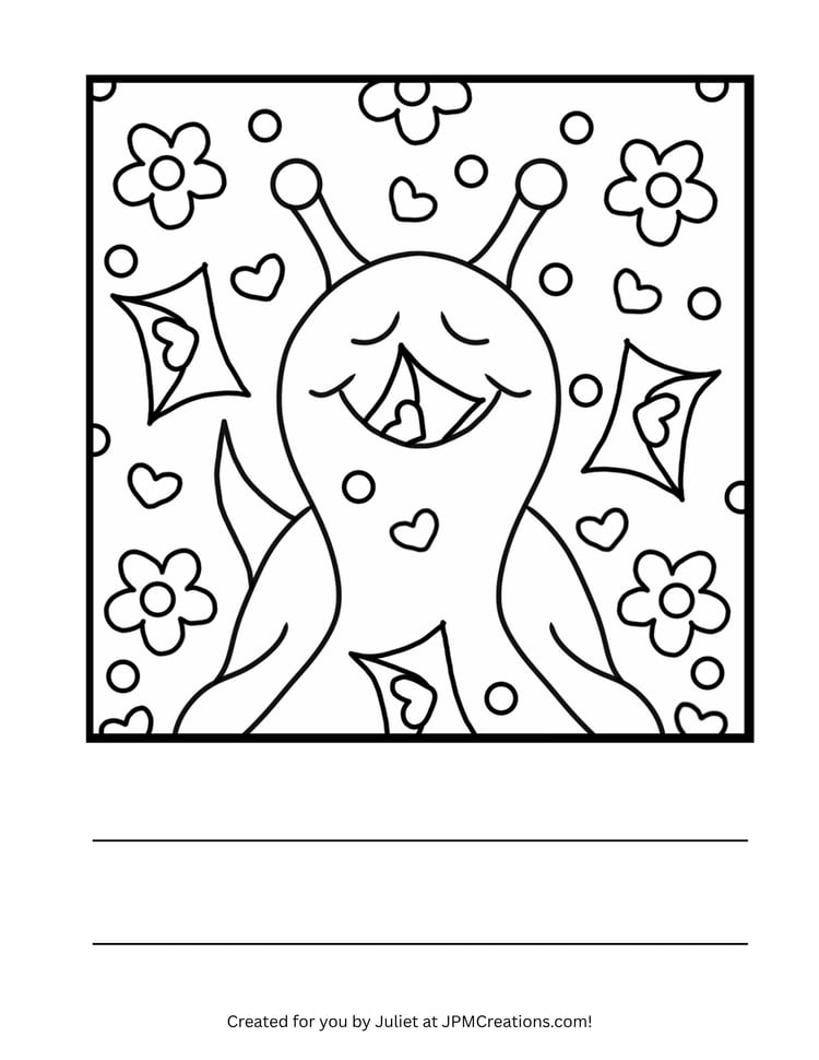 Cute Snail Valentines And Flowers Coloring Page (Letter Size)