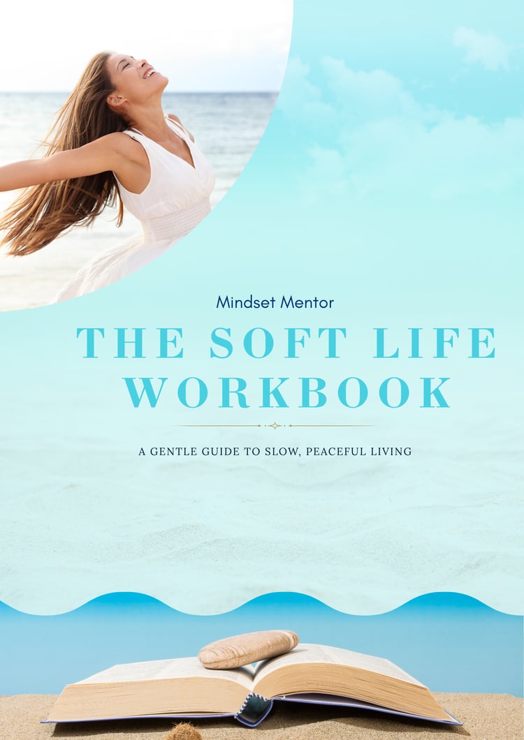 Minimal aesthetic self-care workbook cover with soft neutral tones, elegant typography, and peaceful lifestyle theme.