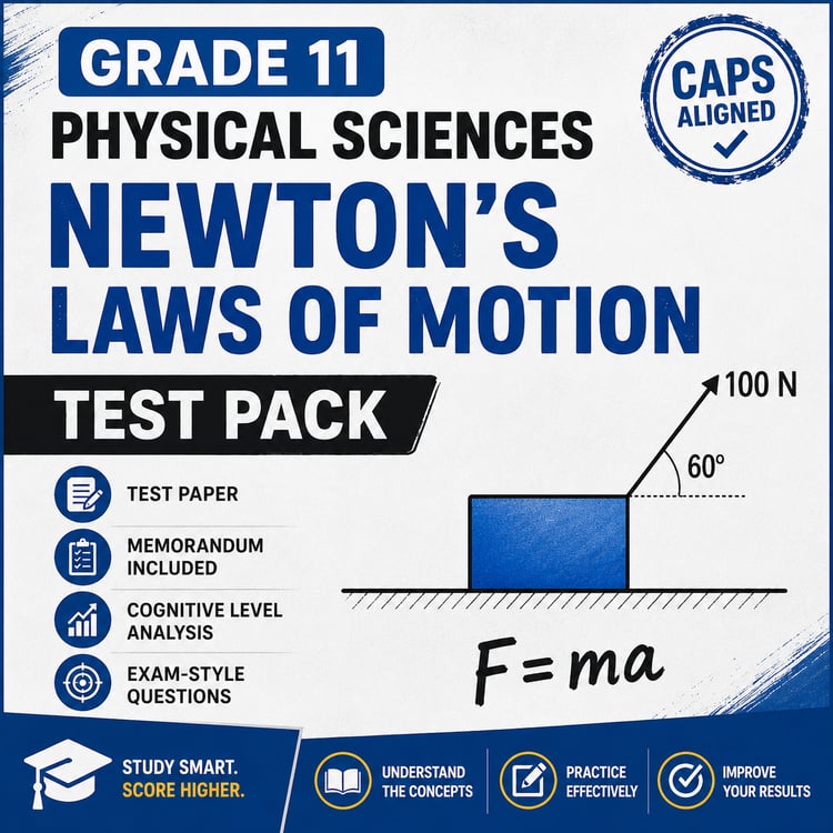 Grade 11 Physical Sciences Newton’s Laws of Motion Test Pack with memorandum and exam-style assessment questions