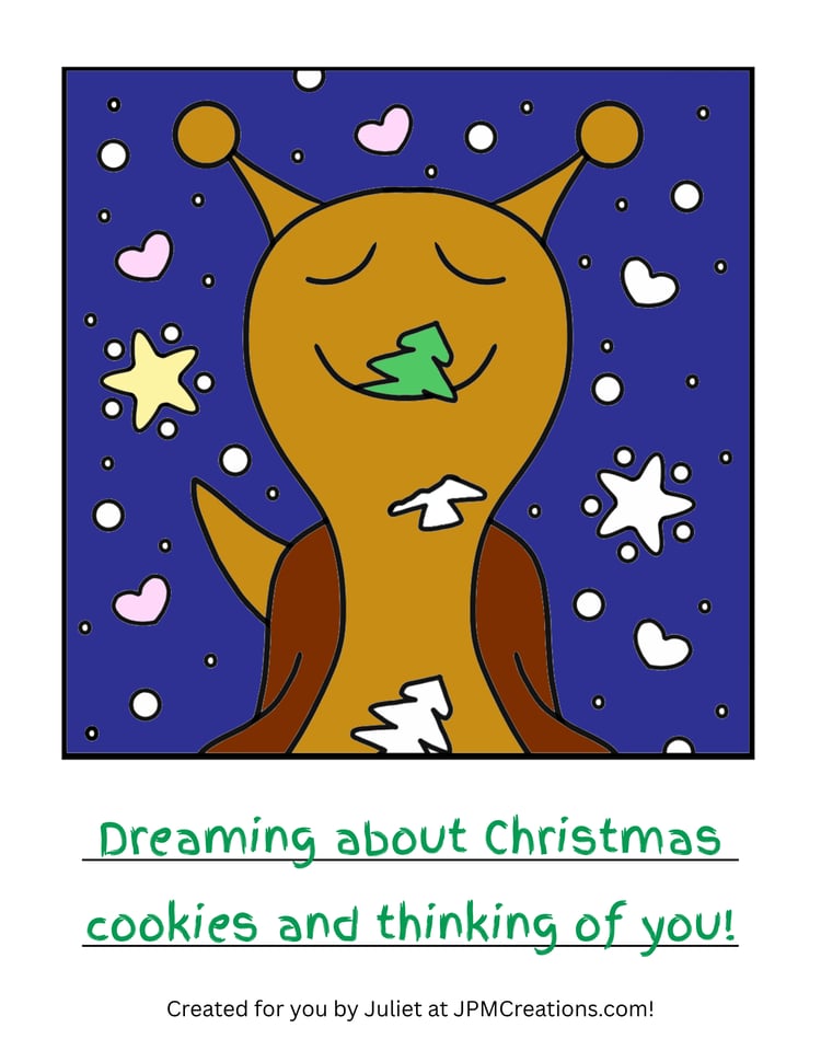 Cute Snail With Christmas Cookies, Hearts And Stars  Coloring Page (Partially Colored)