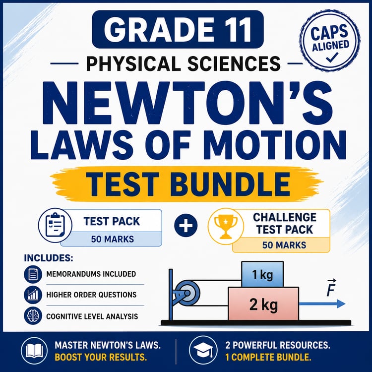 Grade 11 Physical Sciences Newton’s Laws of Motion Assessment Bundle with test pack and challenge test pack