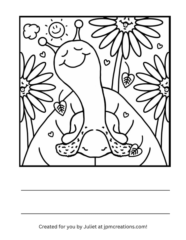 Cute Snail Fall Sunflower Garden Coloring Page (Letter Size)