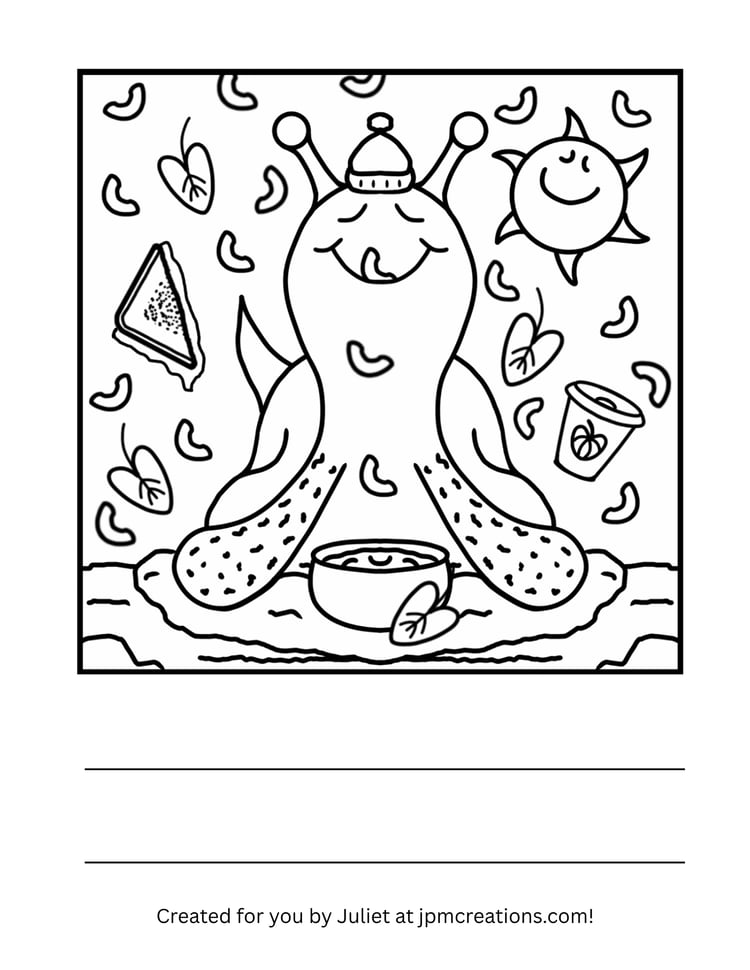 Cute Snail Comfort food Fall Equinox Coloring Page (Letter Size)