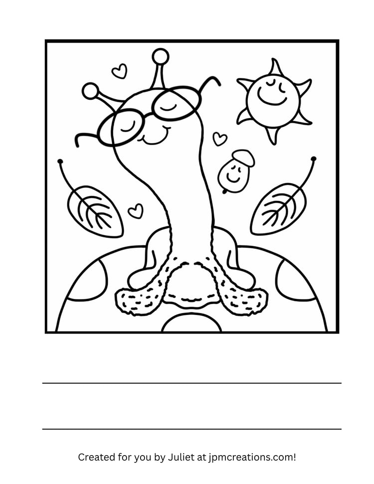 Cute Snail With Glasses On Mushroom Fall Coloring Page (Letter Size)