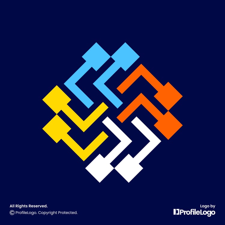 Colorful digital circuit pixel logo for sale by ProfileLogo with dark blue background