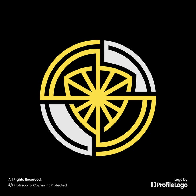 Technology sun shine shield logo for sale by ProfileLogo with black background