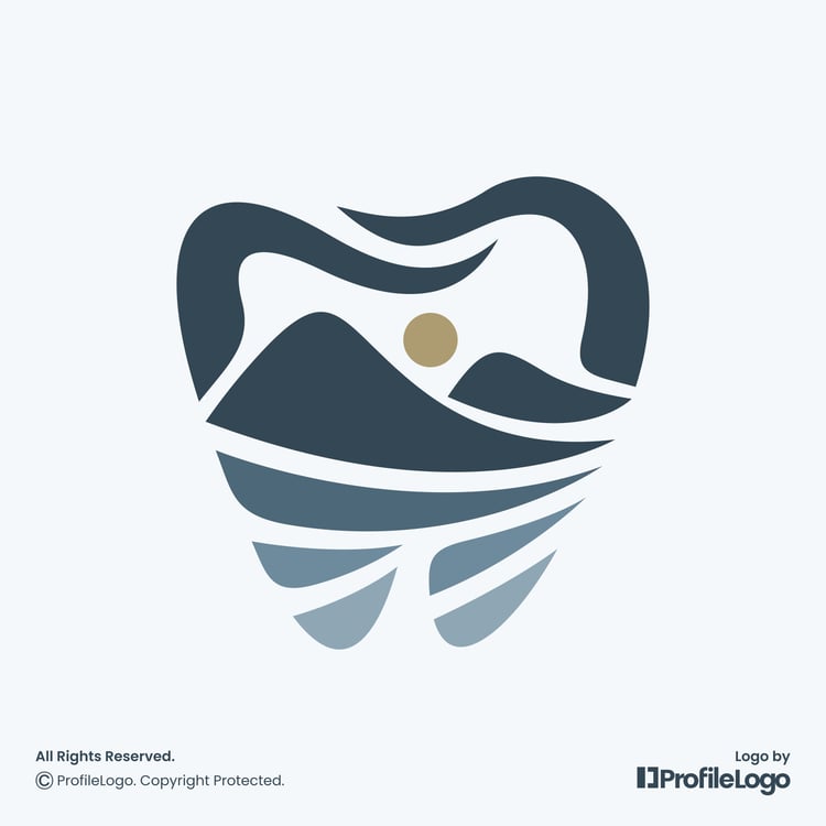 Natural mountain dental tooth logo for sale by ProfileLogo with light blue background