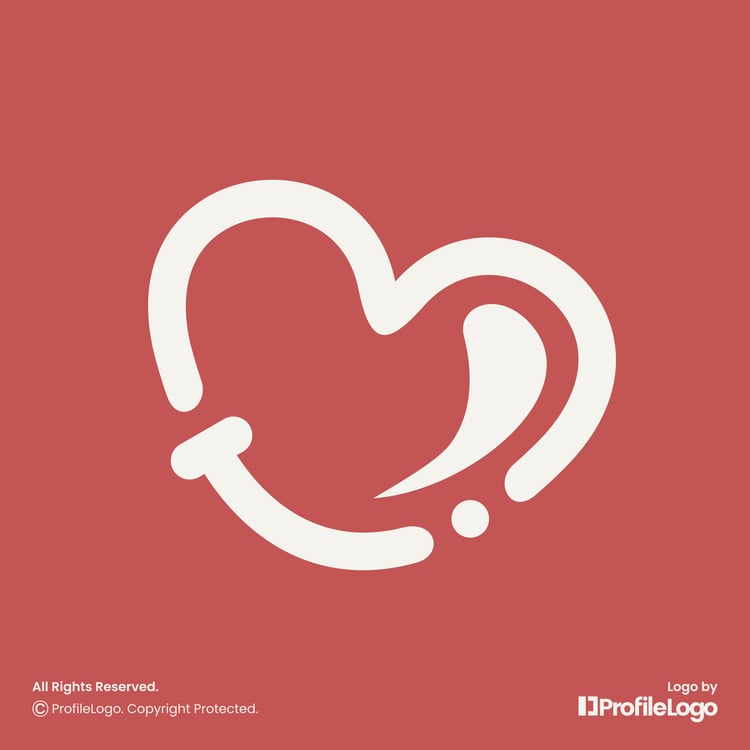 Friendly smile love heart logo for sale by ProfileLogo with red background