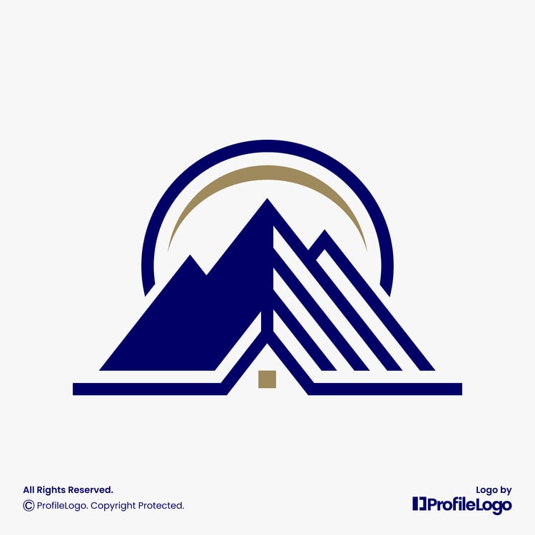 Modern mountain home building logo for sale by ProfileLogo with light grey background
