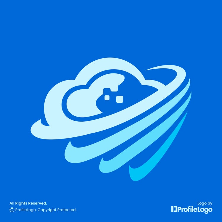 Technology data hosting cloud logo for sale by ProfileLogo with dark blue background