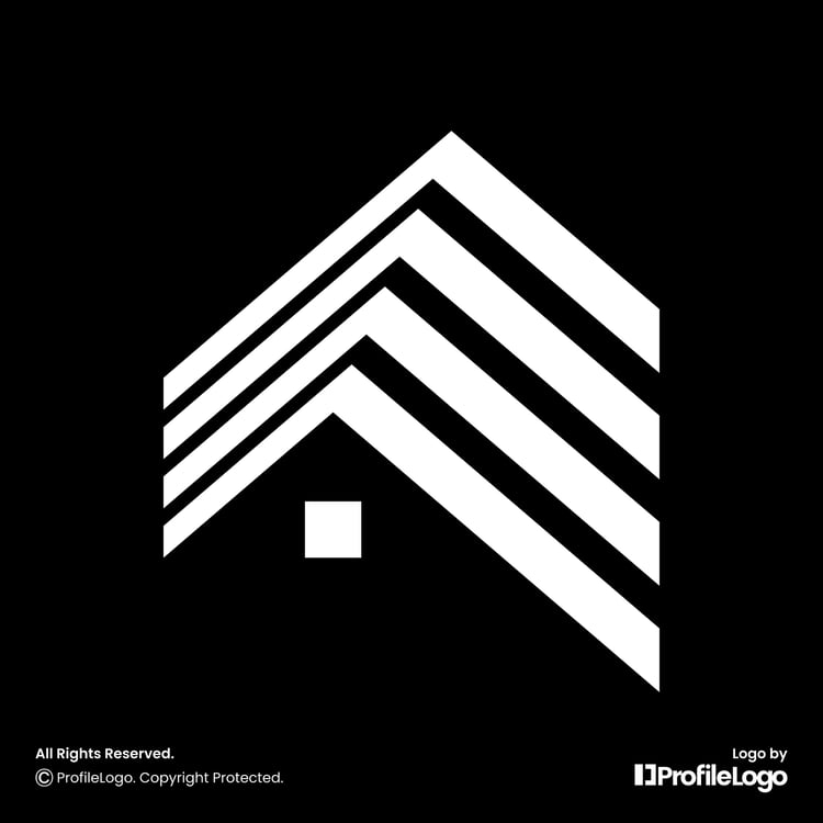 Architecture building home roofing logo for sale by ProfileLogo with black background