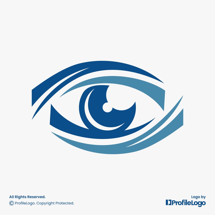 Medical health optical eye logo for sale by ProfileLogo with light grey background