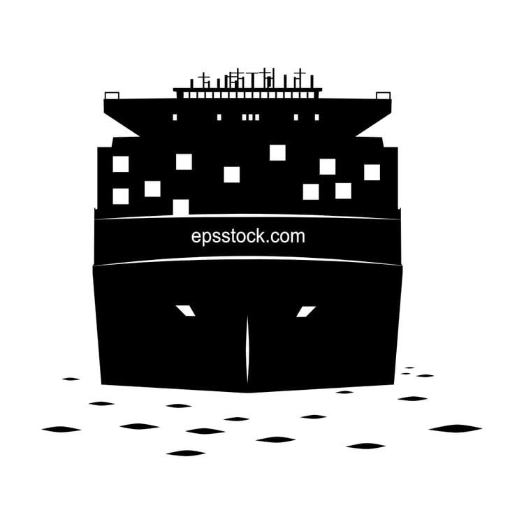 Cargo Ship front view, black isolated vector silhouette