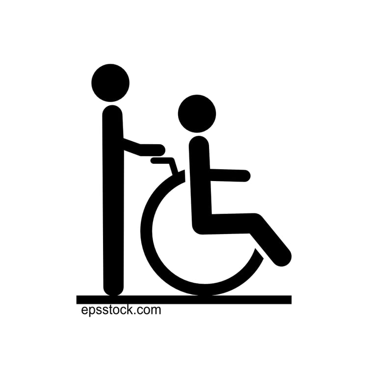 elderly person care, black isolated vector silhouette