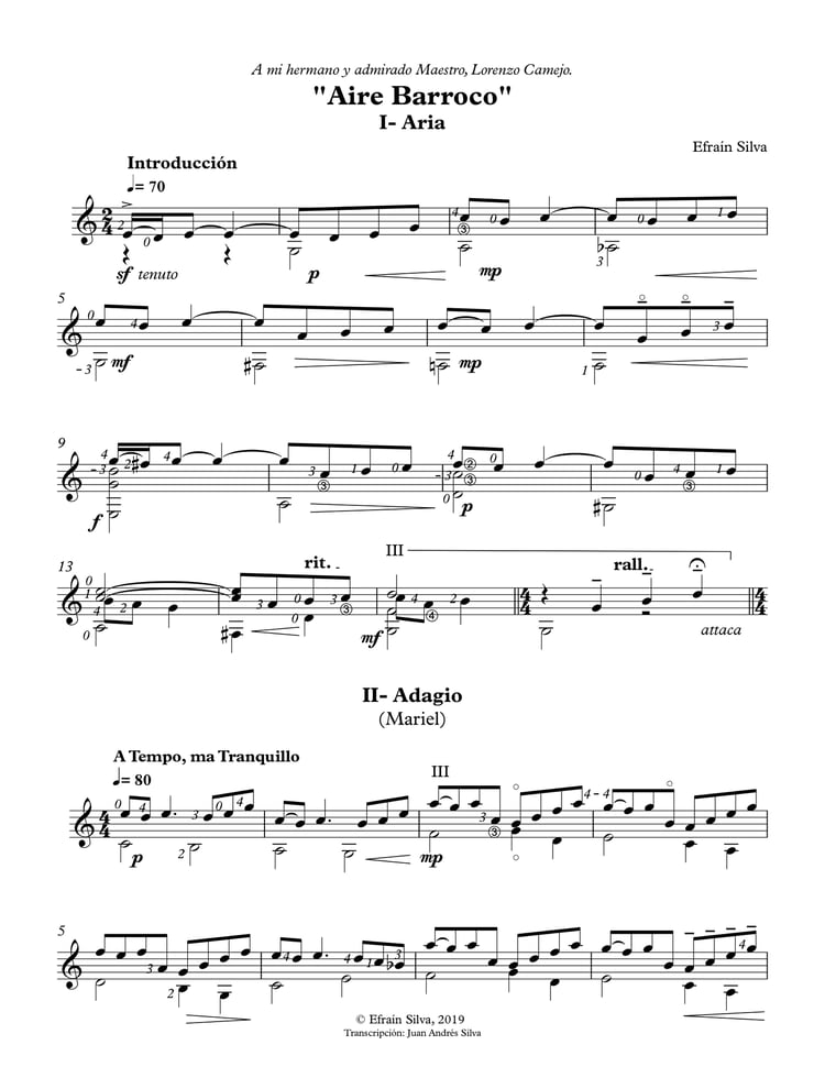 Aire Barroco, Efrain Silva, Lorenzo Camejo, Solo Guitar, Guitarra Sola, Baroque Style, Latin American Guitar, Aria y Gallarda, Arpa Aragüeña, Arpa Tuyera, Venezuelan Music, Sheet Music, Partituras