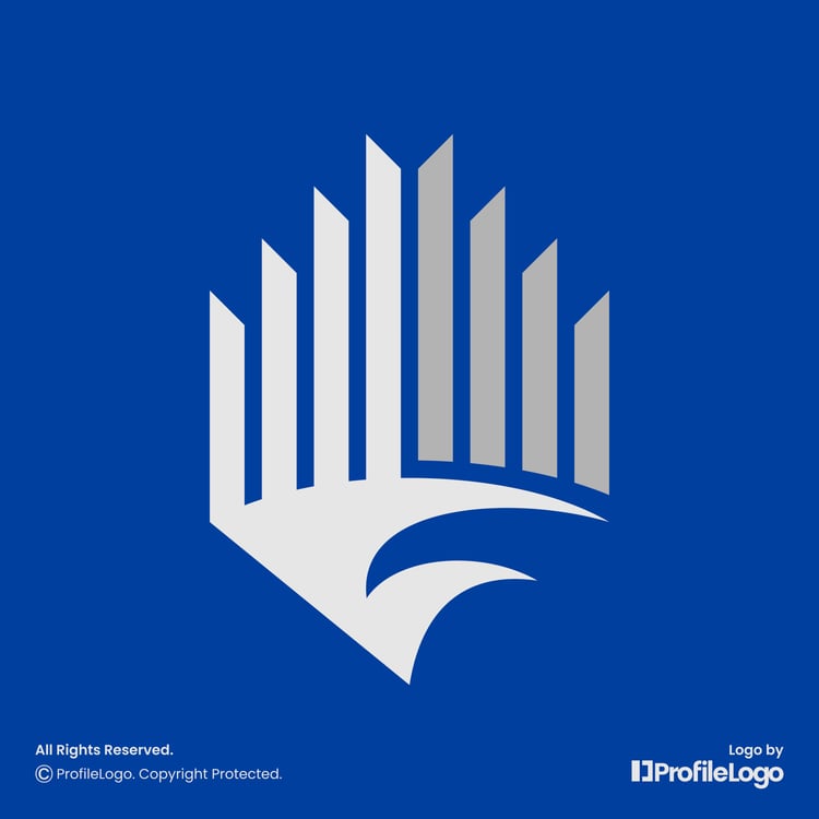 Structure line building tower wave logo for sale by ProfileLogo with blue background