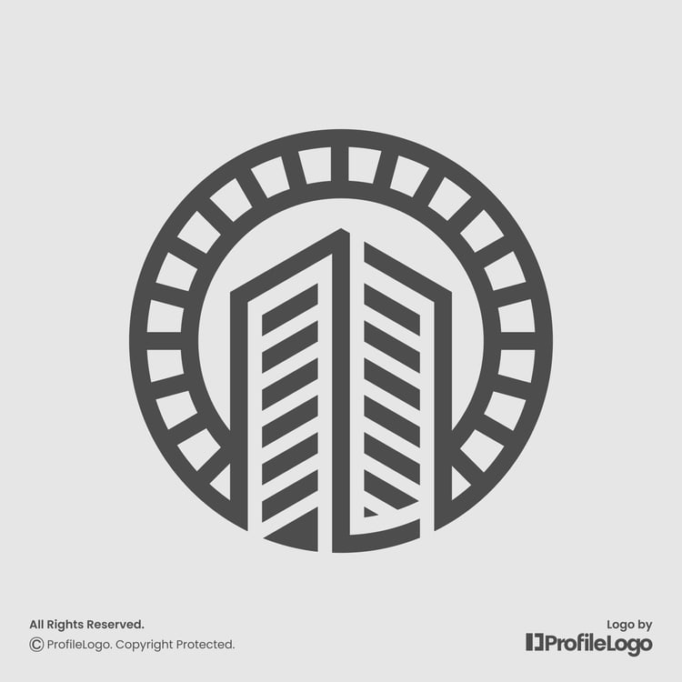 Circle line tower building logo for sale by ProfileLogo with light grey background