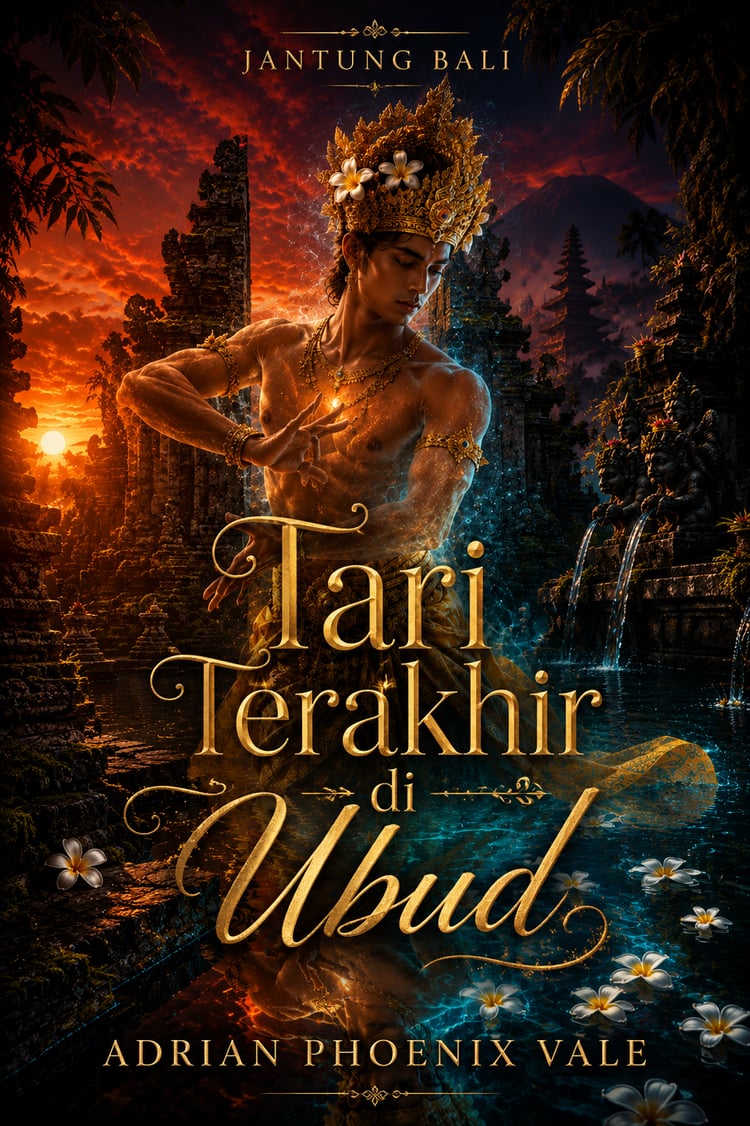 roman romance Indonesia, novel romance paranormal, novel Bali, fiksi Bali, romance supernatural Indonesia, novel fantasi Indonesia, novel dewasa muda Indonesia, romance dengan unsur budaya, novel seri Indonesia, Jantung Bali, Tari Terakhir di Ubud, Adrian