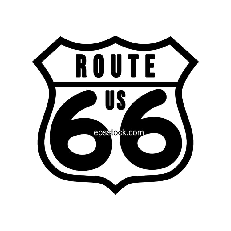 Small Route 66 Shield Highway Sign, black isolated vector silhouette
