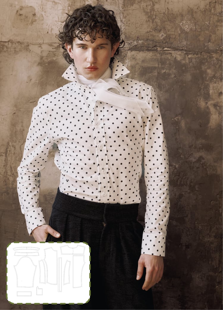 camisa, cuello, ropa, hombre, patronaje, digital