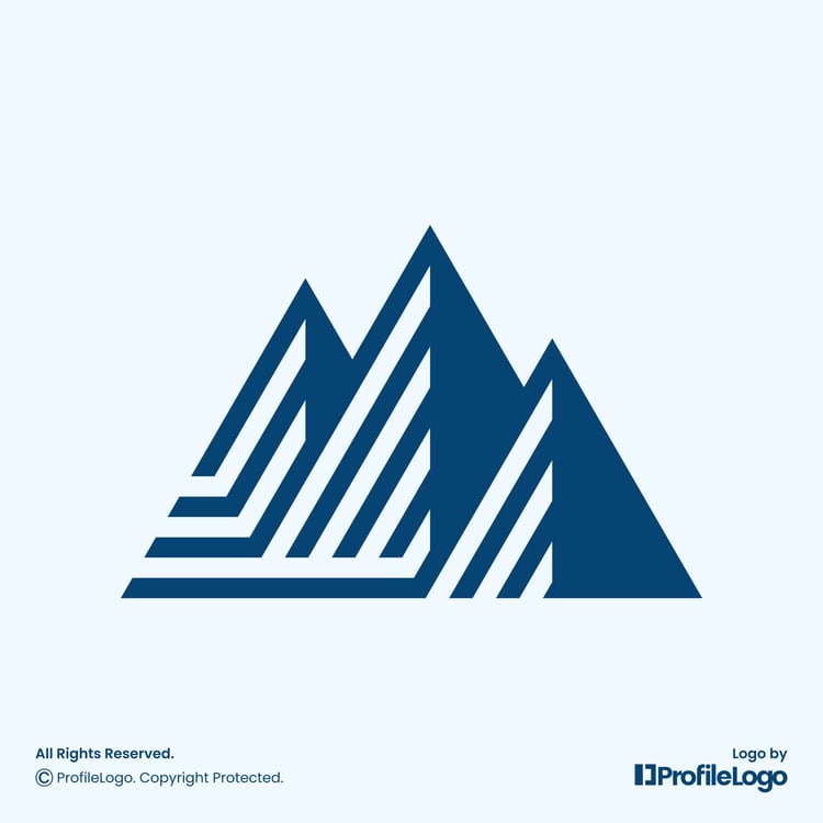 Modern line peak mountain logo for sale by ProfileLogo with light blue background