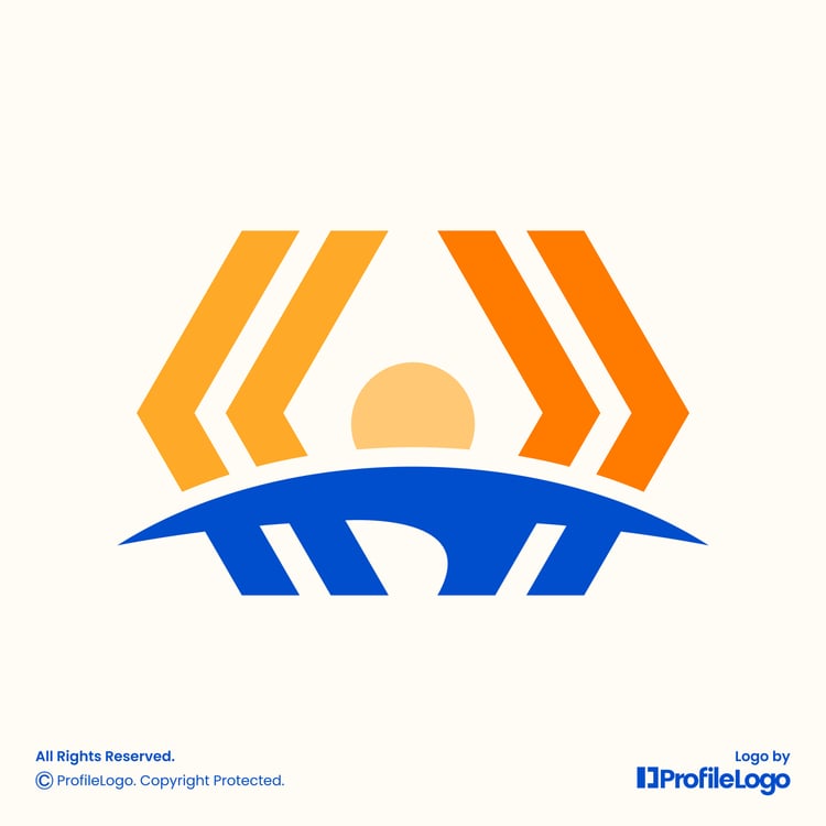 Bridge sun rise technology coding logo for sale by ProfileLogo with light yellow background