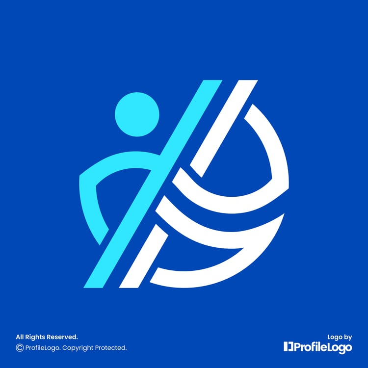 Dynamic abstract line people logo for sale by ProfileLogo with blue background