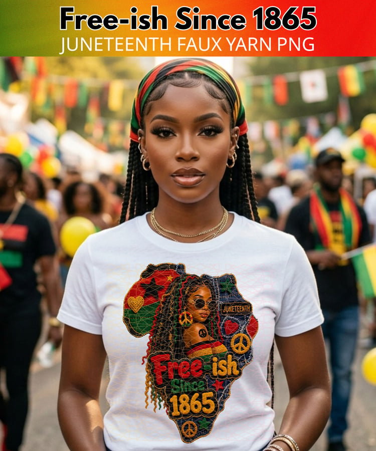 free ish since 1865 png, juneteenth png, faux yarn png, black girl png, afrocentric png, melanin queen png, juneteenth sublimation, black woman sublimation, black girl magic png, african american png, juneteenth shirt design, faux embroidery png, crochet 