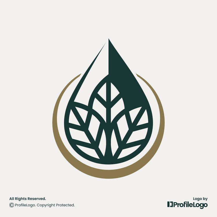 Nature leaf water drop logo for sale by ProfileLogo with light background