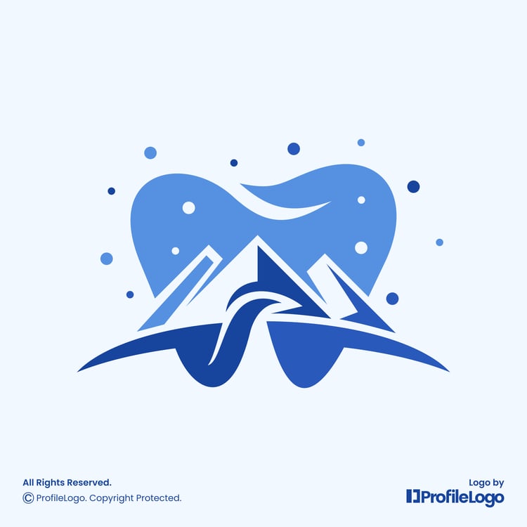 Mountain peak dental tooth logo for sale by ProfileLogo with light blue background