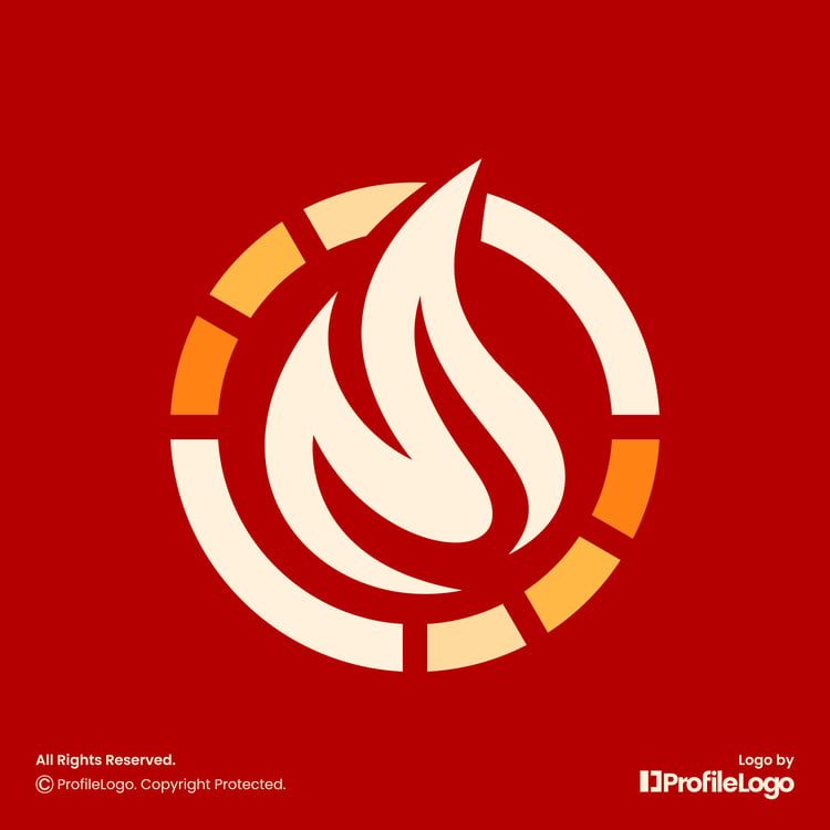 Dynamic circle fire flame logo for sale by ProfileLogo with red background