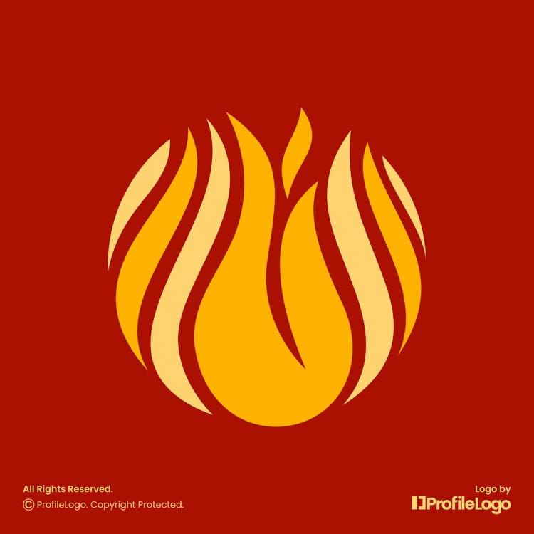 Elegant swoosh line flame fire logo for sale by ProfileLogo with red background