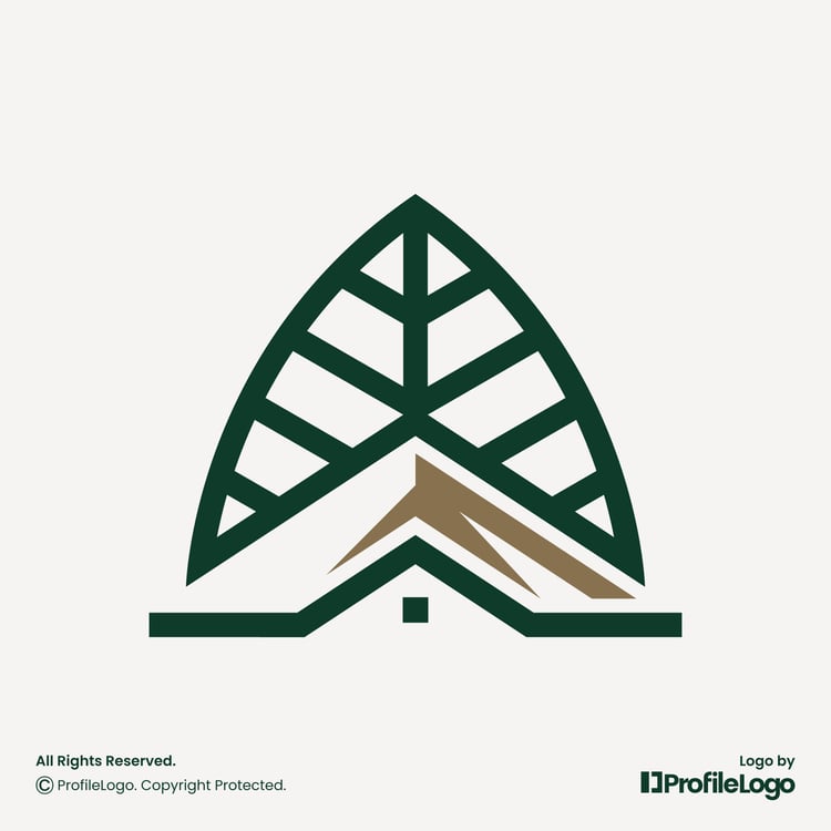 Leaf mountain building home logo for sale by ProfileLogo with light background