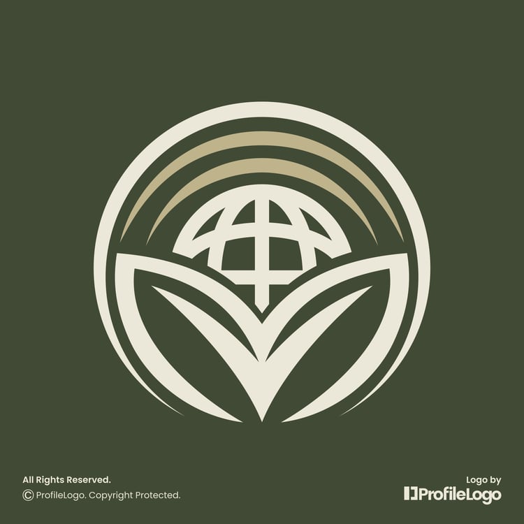 Eco leaf globe nature logo for sale by ProfileLogo with dark green background