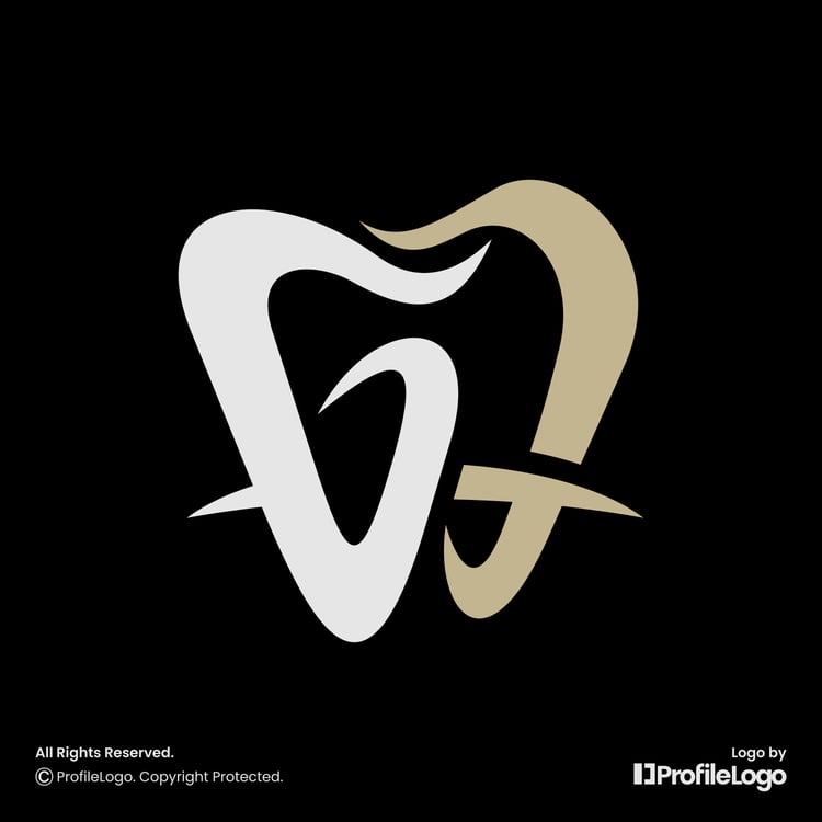 Luxury dental tooth letter G logo for sale by ProfileLogo with black background