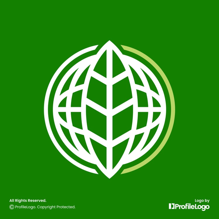 World globe nature eco leaf logo for sale by ProfileLogo with green background