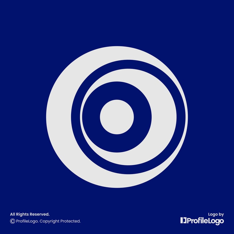 Minimalist swoosh line letter O logo for sale by ProfileLogo with navy blue background