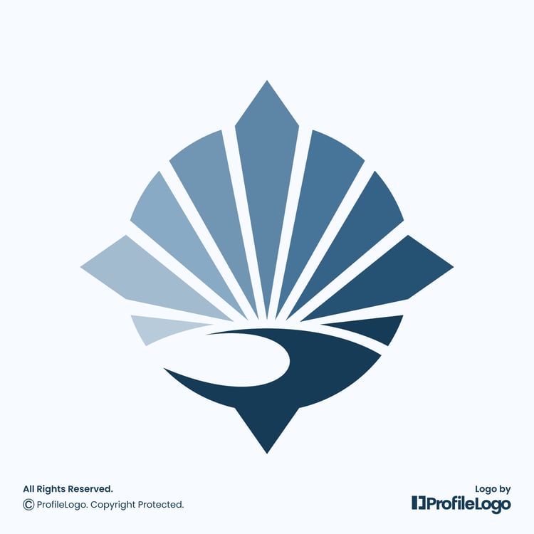 Sun rise ocean wave compass logo for sale by ProfileLogo with light blue background
