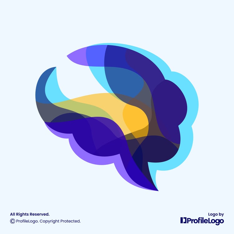 Colorful abstract transparent brain logo for sale by ProfileLogo with light blue background