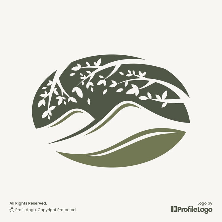 Oval natural landscape mountain logo for sale by ProfileLogo with light background
