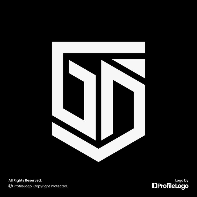 Shield security letter GJ logo for sale by ProfileLogo with black background