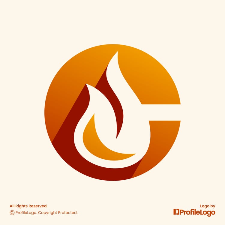 Flame fire initial letter C logo for sale by ProfileLogo with light background