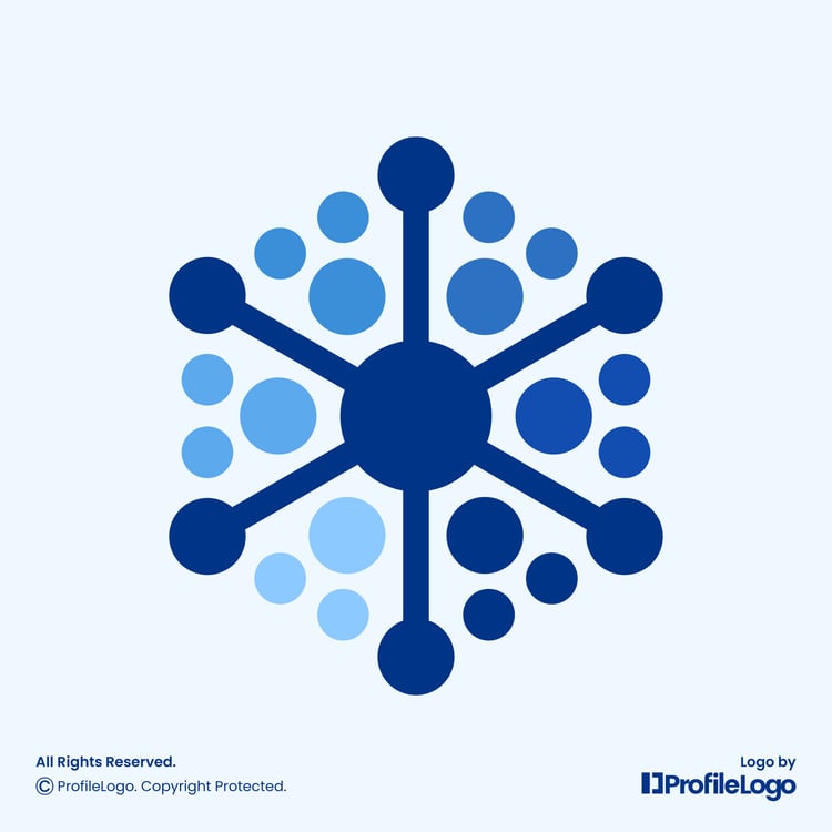 Biotechnology science molecule logo for sale by ProfileLogo with light blue background