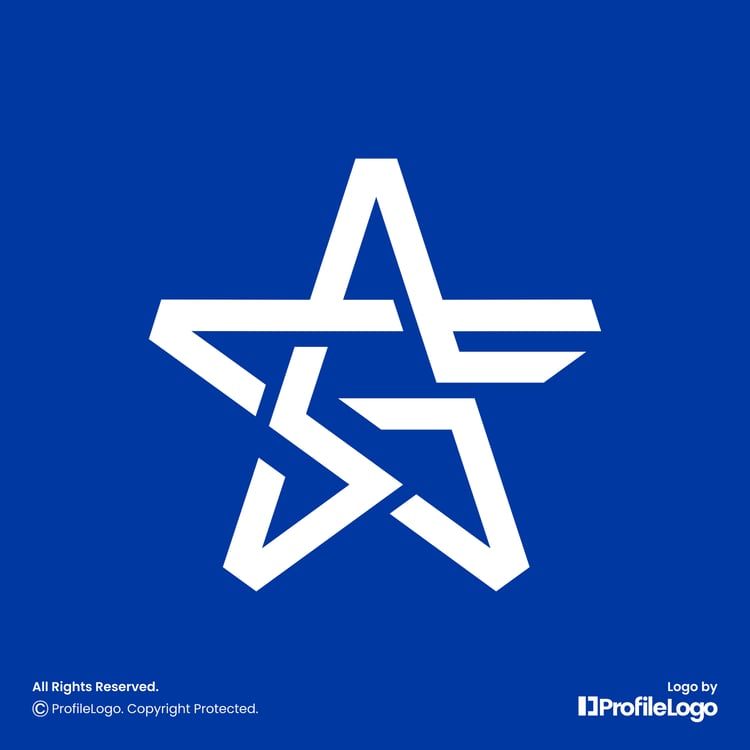 Sparkle star letter GS logo or SG logo for sale by ProfileLogo with blue background