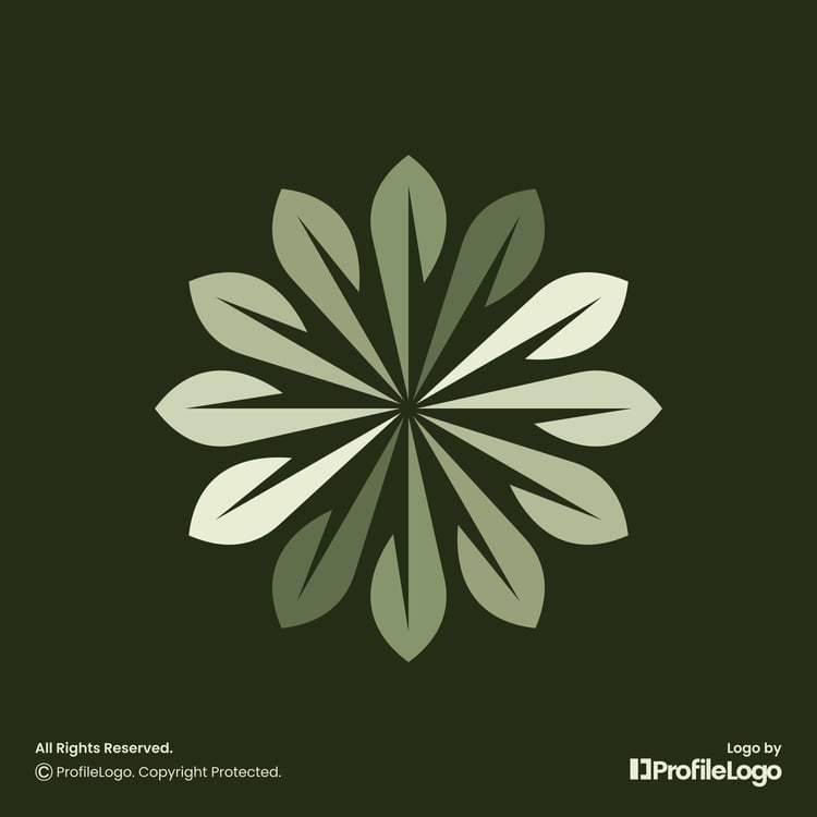 Green organic circle nature leaf logo for sale by ProfileLogo with dark green background