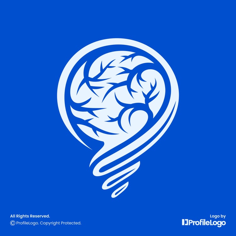 Abstract brain lamp logo for sale by ProfileLogo with dark blue background