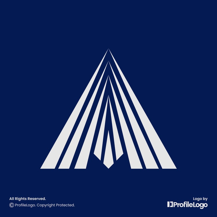 Dynamic sharp line letter A logo for sale by ProfileLogo with navy blue background