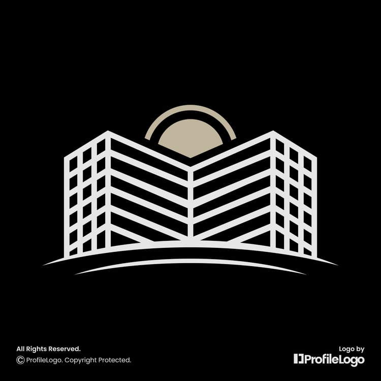 Luxury line building tower logo for sale by ProfileLogo with black background